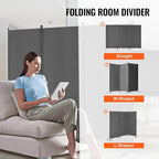 VEVOR Room Dividers, 3 Panel Room Divider, Folding Privacy Screen and Portable Partition Divider for Room Separation, Freestanding Room Partitions for Office, Bedroom, Study, Grey