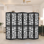 VINGLI 70'' H Room Divider, Non-Woven Fabric Privacy Screen, Indoor Partition Wall Dividers, Freestanding Hinged Space Separator with Modern Unique Pattern (Black, 6 Panel)