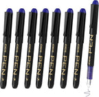 EYEYE Fountain Pens for Writing, 8 Pack Blue Fine Point Pens Disposable Fountain Pens Stainless Steel Nib, Smooth Writing for Journaling, Drafting, Sketching, Doodling & Office Supplies