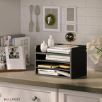 Ballucci File Organizer, 4-Tier Office Desk Organizer, Open Top Wood Paper Organizer for Classroom, Mail Sorter Paper Tray with Adjustable Storage Shelves, Black