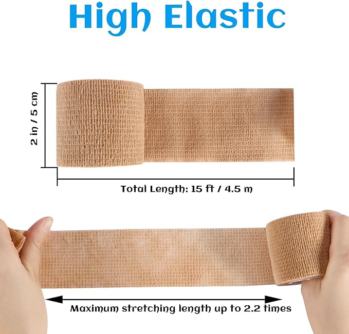 36 Rolls Elastic Self Adhesive Bandage Wrap 2 Inch, Breathable Non Woven Cohesive Bandage, Vet Wrap for Dogs, Ankle Sprains Swelling Medical First Aid Tape, Sports Athletic Tape Brown