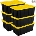 Sterilite 6-Pack Industrial Tote, Plastic Storage Container Bins with Lids, 27 Gallon - Heavy-Duty Organizing Containers for Closet, Bathroom, and Office