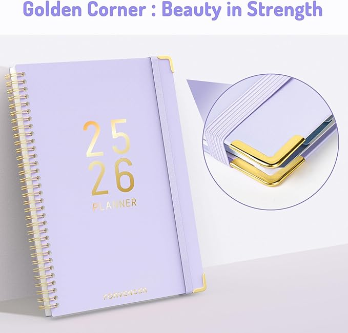 Jul 2025 - Dec 2026 Planner, Forvencer Academic Planner 2025-2026, 18 Month Daily Planner, 6" x 8", Weekly & Monthly Agenda Book, Hardcover Calendar Book, School Supplies for Student Teacher, Purple