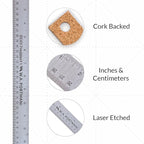 Breman Precision Metal Ruler 15 Inch Cork Back – 10 Pk Stainless Steel Straight Edge, Flexible Non-Slip Metal Ruler with Cork Backing – Imperial & Metric for Crafting, School, Workshop & Home Use