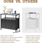 Edbuosy 27 inch Wide Night Stand with Charging Station, Bedside Table with Open Shelf, 2 Drawers Small Wood Dresser, Modern Wood Nightstand for Bedroom/Living Room (Black)