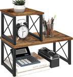 ELITEROO Wood Desktop Shelf, 2 Tier Adjustable Small Bookshelf Organizer, Freestanding Stackable Desk Stand, Storage Organizers, Kitchen Counter Display Rack, Rustic Brown