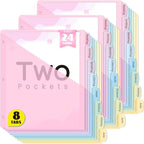 Sooez 8-Tab Binder Dividers with Two Pockets, 8 Tabs Dividers for 3 Ring Binder Organizers, 3-Hole Plastic Sheets Protectors for US Letter Size, School, College, Office Supplies, Pastels, Set of 3