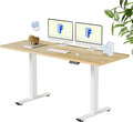 FLEXISPOT EN1 Solid Wooden One-Piece Standing Desk, 63 x 24 Inches Sit Stand Home Office Desks, Sustainable Sturdy and Stable (White Frame + Rubber Wood Top, 2 Packages)