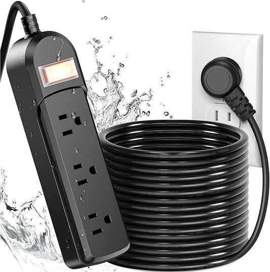 IPX6 Outdoor Power Strip Weatherproof, Waterproof Surge Protector with 3 Wide Outlet 25FT Long Extension Cord, Wall Mountable for Outside Decorations and More UL Listed(Black)
