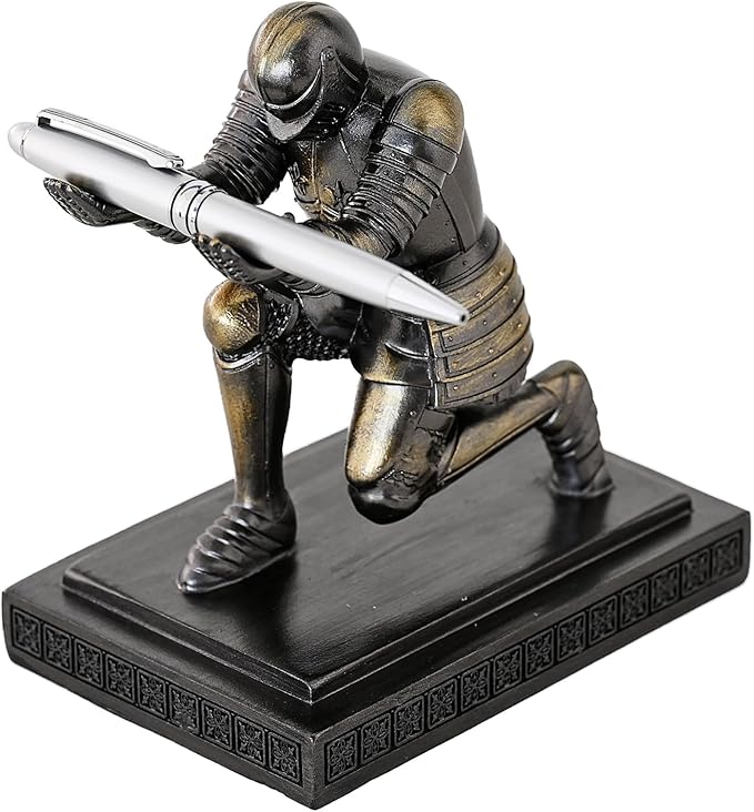 Amoysanli Executive Knight Pen Holder Decorative Resin Pen Holders For Desk Organizer Cool Ornament Gift For Office and Home (Iron)