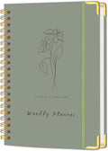 Undated Weekly Planner with Metal Corner Hardcover Notebook , A5 Size Journal with To Do List Planner, Habit Tracker,Weekly Goals for ADHD,Student, Office, Women, Men ,Gifts,6 x 8 inches，Spiral Bindding ,Green