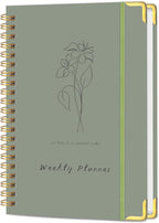 Undated Weekly Planner with Metal Corner Hardcover Notebook , A5 Size Journal with To Do List Planner, Habit Tracker,Weekly Goals for ADHD,Student, Office, Women, Men ,Gifts,6 x 8 inches，Spiral Bindding ,Green