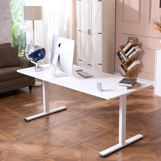 FLEXISPOT 63x28 Inch Large Dual Motor Electric Standing Desk, White - Computer Desk with Memory Controller, Home Office Desk with Splice Board