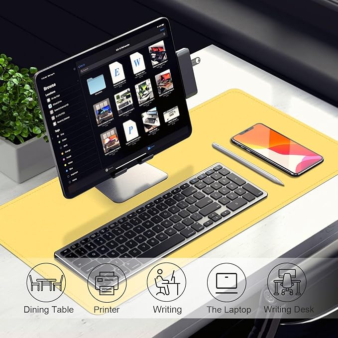 Leather Desk Pad Protector, Desk Mat, Large Mouse Pad, Non-Slip Desk Blotter, Office Laptop Desk Pad, PU Leather Desk Writing Pad for Office and Home (Yellow, 31.5" x 15.7")