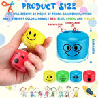 Crtiin 24 Pcs Back to School Pencil Sharpeners for Kids Cartoon Smile Small Pencil Sharpener Handheld Manual Dual Holes Gifts for School Office Art Room