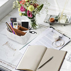 SZYRL Desk Organizer, Marble Remote Holder for Table, Modern Office Controller Pen Phone Holder Organizer, Stylish Caddy and Storage Accessories for Bedside Nightstand Desktop Coffee Table