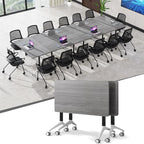 Conference Table,55.1''Folding Conference Room Table for 4-12 People,Mobile Flip Top MeetingTraining Table with Different Coulor and Styles for Offices, Classrooms,Meeting Room (2, F)