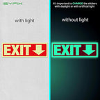 iSYFIX Exit Stickers Signs with Directional Down Arrow 6 Pack 12x4 Inch - Glow in the Dark Photoluminescent Vinyl for Office, School, Business, Warehouse - UV & Weather Resistant for Indoor/Outdoor Use