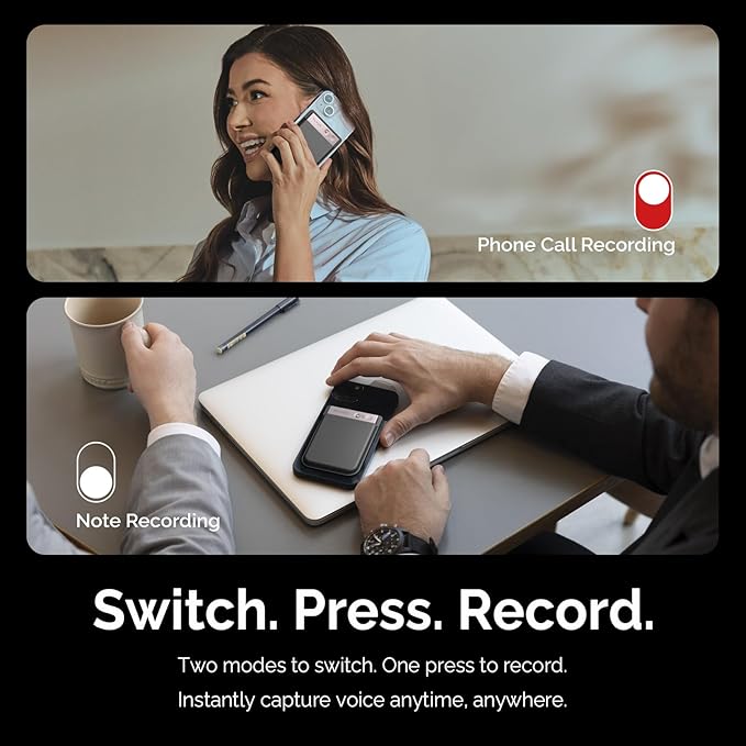 AI Voice Recorder, Note Voice Recorder w/Case, App Control, Transcribe & Summarize with AI Technology, Support 112 Languages, 64GB Memory, Audio Recorder for Lecture, Meeting, Call, Interview