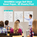 SHARBDA Sticky Easel Pad, 25 in x 30 in,Flip Chart, Chart Paper for Teachers, Large Self-Stick Easel Paper,Super Sticky & Bleed-Resistant,30 Sheets/Pad,10 Pads