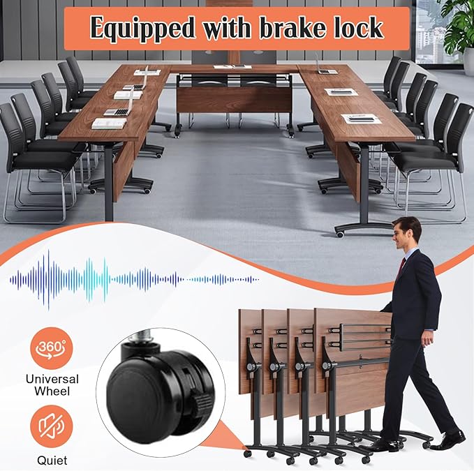 Conference Table,55.1''Folding Conference Room Table for 4-12 People,Mobile Flip Top MeetingTraining Table with Different Coulor and Styles for Offices, Classrooms,Meeting Room (2, 47.2''D)