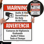 SmartSign 30 x 24 inch “Warning - Audio & Video Surveillance On Duty At All Times” Bilingual Sign, 80 mil Aluminum, 3M Laminated Engineer Grade Reflective Material, Red, Black and White, USA-Made