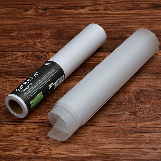 SEMLEART Trace Paper roll 12 inch x 25 Yard,32lb/50gsm,Translucent White tracing Paper for Drawing, Sketching，Sewing Pattern Gift Wrapping,Dressmaking - Sketch & Drafting Paper roll