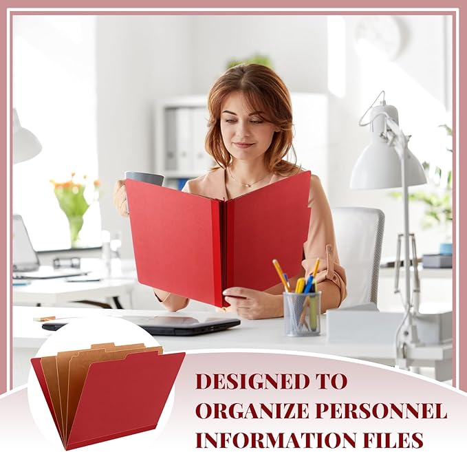 Skyygemm 24 Pcs Classification Folders Letter Size, 3 Divider Pressboard File Folder with Fasteners, Expanding File Organizer Bulk for School Teachers, Office Employee, Coworker, Staff (Red)