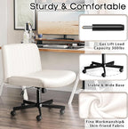 PUKAMI Criss Cross Chair with Wheels,Fabric Padded Armless Cross Legged Office Desk Chair for Home Office,Modern Swivel Height Adjustable Wide Seat(Beige)