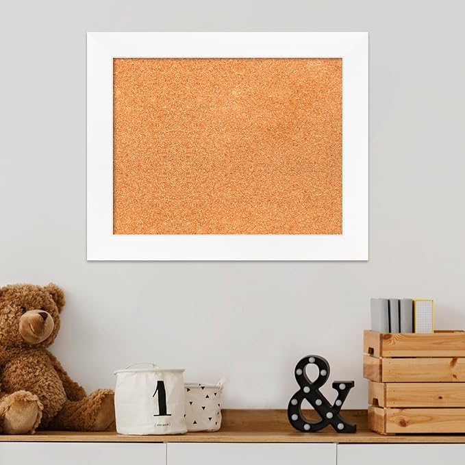Amanti Art Natural Cork Board for Wall, 17x21 Vision Board with White Frame, Small Corkboard Office Decor for Home Organization, Modern Corkboard Pinboard to Display Items for Home Organization in