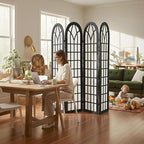 Asnefeli Room Divider 4 Panel, Japanese Shoji Privacy Screen for Bedroom Home Office Separation, Folding Wood Partition Wall, 5.6 Ft Black Decor