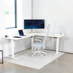 VIVO Electric Corner 75 x 63 inch L-Shaped Standing Desk, Memory Height Adjustment, Light Wood Top White Frame, DESK-E3CTC-75