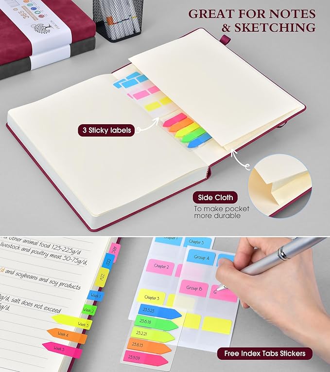 A4 Lined Journal Notebook，365 Page Large Leather Journals for Writing Women Men，Hardcover Notebook with 100Gsm Thick Pages for Travel，Work，School，College Ruled, Daily Diary (8.5" x 11.4")