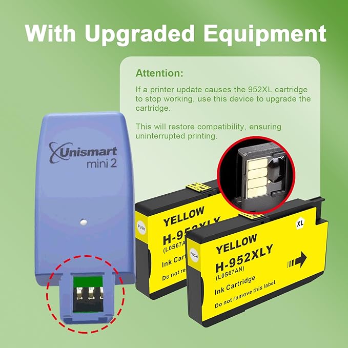 952XL Yellow Ink Cartridges with Upgrade Device Replacement for HP 952 XL Combo Pack for HP Officejet Pro 7740 8720 8710 8210 8715 8740 8702 8730 8725 Printers (952XL Yellow High-Yield 2 Packs)