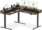 FLEXISPOT 63" L Shaped Standing Desk Electric Corner Table with Shelf, 4 Storage Drawers, Adjustable Computer Workstation for Home, Office, Game, Studio, Rustic Brown Top + Black Frame