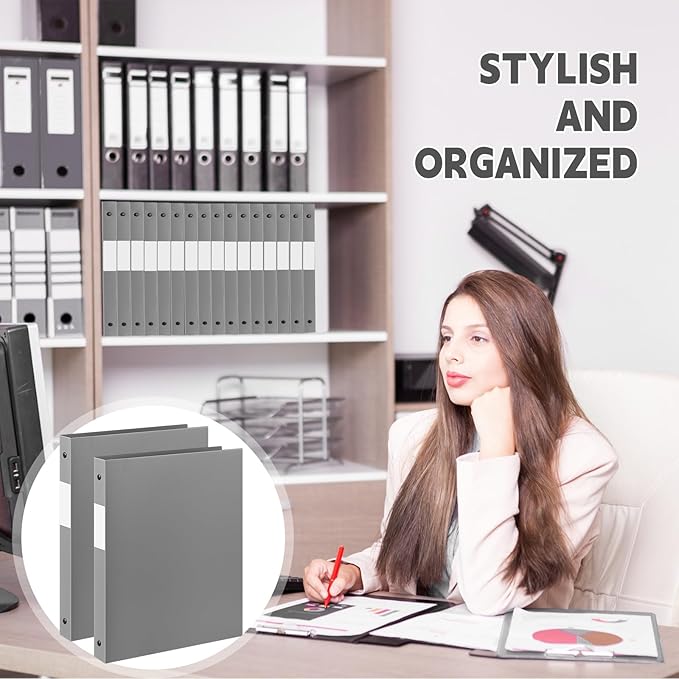 Henoyso 36 Pcs 3 Ring Binder 0.5 Inch Round Fits Letter Size 8.5'' x 11'' Paper Plastic Flexible Binder Bulk Holds 140 Sheets with 1 Pockets Versatile Organizer for Home Office School (Gray)