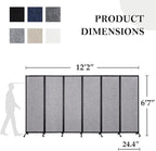Upgrade Version Room Partition and Divider, Freestanding Rolling Dividers with Wheels,Office Privacy Screen Divider Wall,Classroom Felt Dividers,12'2"L* 6'7"H,6 Panel，Light Grey