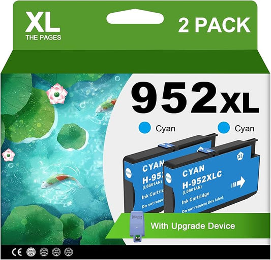 952XL Cyan Ink Cartridges with Upgrade Device Replacement for HP 952 XL Combo Pack for HP Officejet Pro 7740 8720 8710 8210 8715 8740 8702 8730 8725 Printers (952XL Cyan High-Yield 2 Packs)