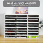 PAG Mail Sorter Organizer, Wood Literature Organizer, Student Mailbox for Classroom, Desktop Bill Paper Organizer for Office Home School, 27 Compartments, White