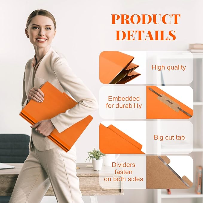 Skyygemm 72 Pcs Classification Folders Letter Size, 1 Divider Pressboard File Folder with Fasteners, Expanding File Organizer Bulk for School Teachers, Office Employee, Coworker, Staff (Orange)
