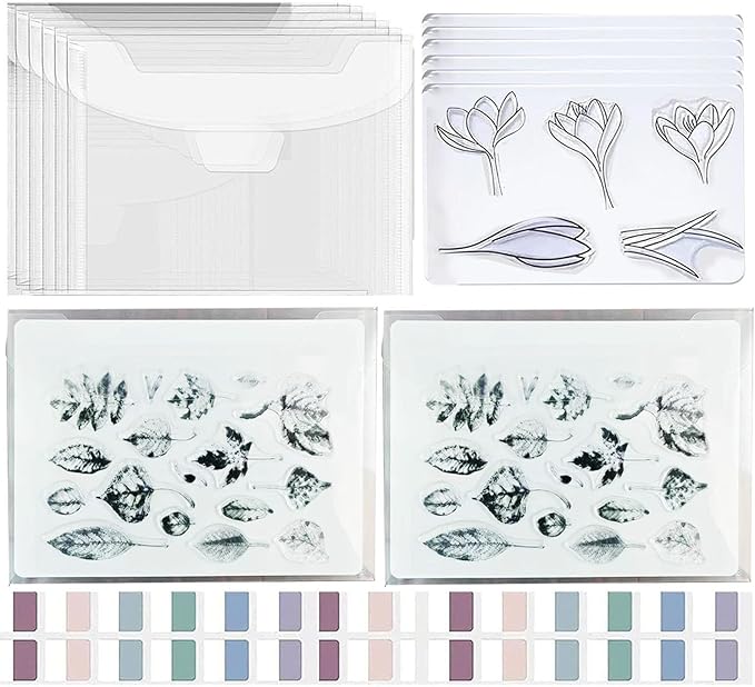 BROTOSPAC 24 PCS Clear Stamps Storage Panels,Resealable Die Cut Storage Bag, White Plastic Stamps Organizer Panels, Clear Stamp Organizer Set for Die Cutting and Decorative (24)