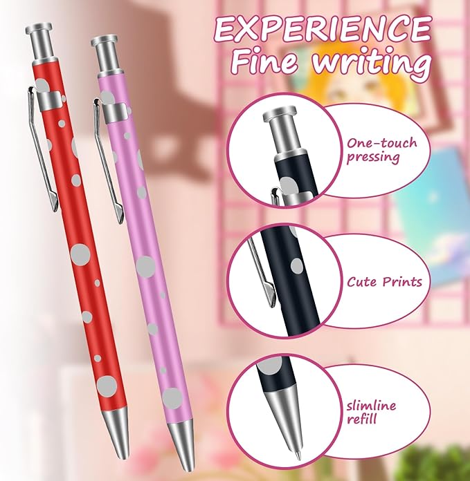 Retractable Ballpoint Pens, Assorted Colors, Men Women Retractable Pens,1.0 mm Black Ink (12)