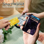BWEGRHE Small Travel Wallets, Purple Galaxy Slim Minimalist Front Pocket Wallet with Wristlet, RFID Blocking PU Leather Credit Card Holder with ID Window Change Purse for Men Women