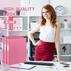 Henoyso 36 Pcs 3 Ring Binder 0.5 Inch Round Fits Letter Size 8.5'' x 11'' Paper Plastic Flexible Binder Bulk Holds 140 Sheets with 1 Pockets Versatile Organizer for Home Office School (Pink)