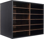 TQVAI Wood Literature Organizer, 12 Slots Hold 6000 Sheets A4 Papers, Wooden Desk Paper File Storage Organizer with Adjustable Shelves, Mailbox Cubbies for Office Home Classroom, Black/Archaize