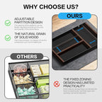 Laetass Desk Drawer Organizer Tray With Removable Magnetic Wooden Strip,Freely Adjustable Space,Made of Aluminum and Walnut,Valet Tray for Mens,Desk Accessories for Office/Home/Nightstand