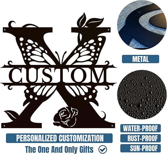 Personalized Custom Letter Name metal Signs,Custom Black Letter Monogram Wall Art Decor,Metal Signs Plaques Outdoor wall Decorative Signage (X)