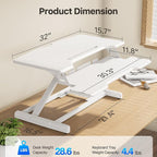 JYLH JOYSEEKER Standing Desk Converter 32 inch, Height Adjustable Sit Stand Desk Riser, Quick Sit to Stand Tabletop Dual Monitor Riser Workstation for Home Office with Keyboard Tray, White