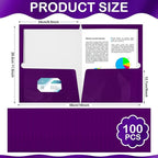 Yeaqee 100 Pack 2 Pockets Glossy Laminated Paper Folder First Day of School Presentation Folder Letter Size Two Pocket File Portfolio Holder Back to School Items Bulk for Teacher Office (Purple)