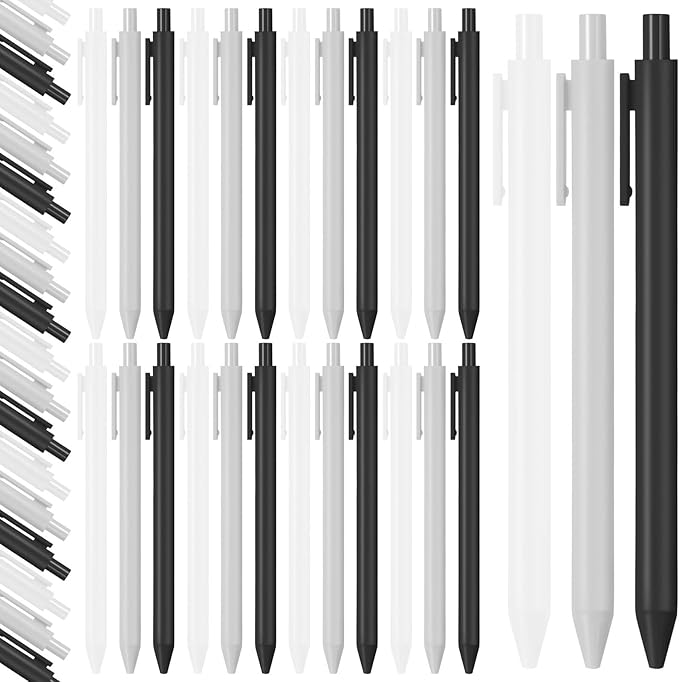 Fulmoon 50 Pcs Ballpoint Pens Bulk Retractable Comfortable Writing Pens Cute Back to School Supplies in Medium Point 1.0 mm for Teacher Student Bridal Shower Baby Shower (Black White Gray)